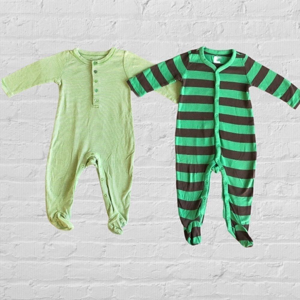 Baby Gap Green Striped Footed Onesies (lot of 2)